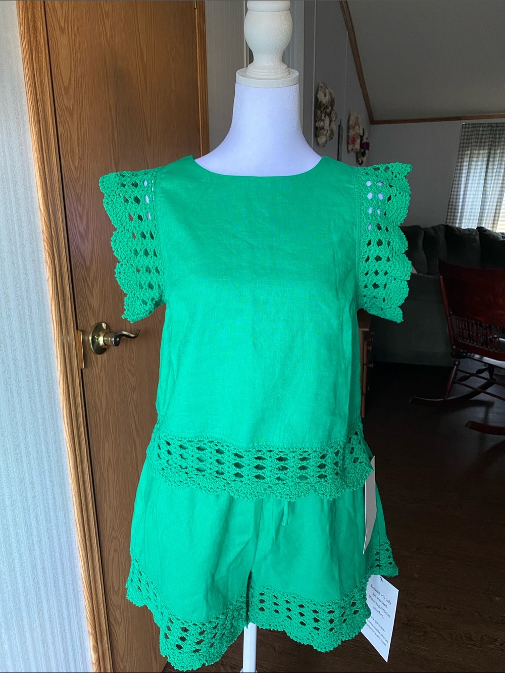 English Factory Bright Green Crochet-Trim 2 piece Short set Top and Shorts